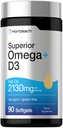 Horbäach Omega + D3 | 90 Softgels | Purified Fish Oil | 2130mg | Non-GMO and Gluten Free Supplement