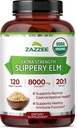 Zazzee USDA Organic Slippery Elm Bark 20:1 Extract, 8000 mg Strength, 120 Vegan Capsules, 4 Month Supply, Standardized, Concentrated 20X Extract, 100% Vegetarian, All-Natural, Non-GMO, Made in the USA
