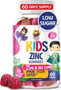 Zinc Gummies for Kids - Chewable Zinc Gummy Supplement for Children Immune Support - Low Sugar Natural Antioxidant Non-GMO Vitamin Chewables for Toddlers & Teens - 60 Gummies