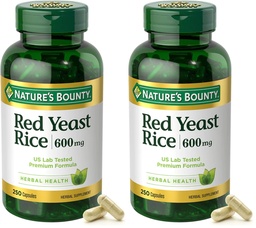 Nature's Bounty Red Yeast Rice, Herbal Supplement, 600mg, 250 Capsules (Pack of 2)