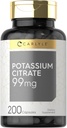 Carlyle Potassium Citrate Supplement | 99mg | 200 Capsules | Non-GMO and Gluten Free
