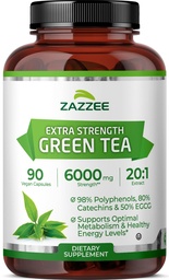 Zazzee Extra Strength Green Tea 20:1 Extract, 50% EGCG, 90 Vegan Capsules | 98% Polyphenols, 80% Catechins, 3 Month Supply, Certified Kosher, Antioxidant & Metabolism Support, Non-GMO, Made in the USA
