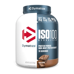 Dymatize ISO100 Whey Protein Powder Isolate, Fudge Brownie, 25g of Protein, 5 Pound, 5.5g BCAAs, Less Than 120 Cal., Gluten Free, 1g Fat, 1g Sugar, 2g Carb (70 Servings)