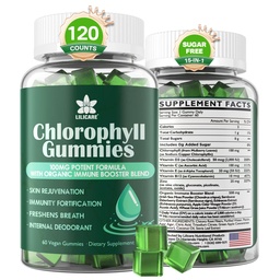 Chlorophyll Gummies - Super Green with Wheat Grass, Sea Moss, Unfiltered ACV & Elderberry, Echinacea, Zinc Complex & Vitamin D3, C, E, B12 for Natural Deodorant, Immune & Digestion Support, Pack of 2