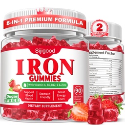 180 Count | Iron Supplement for Women,Men & Kids, Iron Gummies for Iron Deficiency & Anemia with Vitamin C B6 B12,Folate-Iron Supplement Support Bl♡♡d Oxygen & Energy Boost, Vegan,Non-GMO &Gluten Free