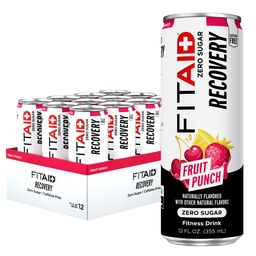 FITAID Post Workout Recovery, Zero Sugar Fruit Punch, 12 fl oz (12-Pack) | Refreshing post-workout recovery drink. Zero sugar, 5 calories, keto-friendly formula packed with BCAAs & electrolytes.