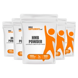 BulkSupplements.com HMB Powder - as Calcium HMB Supplement, Beta-Hydroxy Beta-Methylbutyrate - Unflavored & Gluten Free, 1g per Serving, 1kg (Pack of 5) (11 lbs)