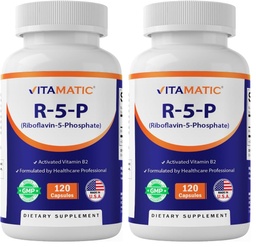 Vitamatic R-5-P Riboflavin-5-Phosphate (Vitamin B2) 50 mg | 120 Capsules | High Potency, Easy-to-Swallow Vegetarian Capsules (Pack of 2)