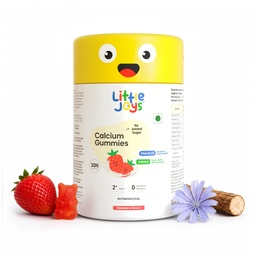 Little Joys Calcium & Vitamin D Gummies for Kids (4+ years) With No Sugar Added | For Stronger Bones, Joints, Teeth & Immunity | Strawberry Flavour | 30 Gummies