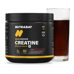 Nutrabay Gold Micronised Creatine Monohydrate Powder 3000mg Creatine per Serving, NABL Lab Tested – Increases Muscle Mass, Strength & Power – Pre/Post Workout Supplement – 250g, Cola