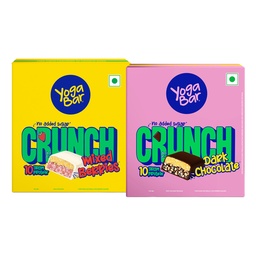 Yogabar Crunch Bars Variety Pack | Dark Chocolate and Mixed Berry | 10g Protein Bars | No Added Sugar | Crunchy Whey Protein Bars for Gym, Workout & Healthy Snacking | Pack of 24 bars (12 x 2)