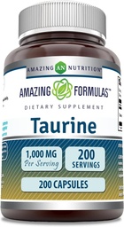 Amazing Formulas Taurine 1000 Mg per Serving 200 Capsules Amino Acid Supplement | Non-GMO | Gluten Free | Made in USA