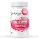 Ambrosial Gluta-Glow L-Glutathione 500mg Tablets with Vitamin C, Vitamin E, Hyaluronic Acid, Lycopene & Biotin – Japanese L Glutathione Supplement – 30 Vegan Tablets