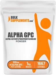 BulkSupplements.com Alpha GPC Powder - Choline Supplements, Alpha GPC 300mg - Unflavored & Gluten Free, 600mg per Serving, 1kg (2.2 lbs) (Pack of 1)