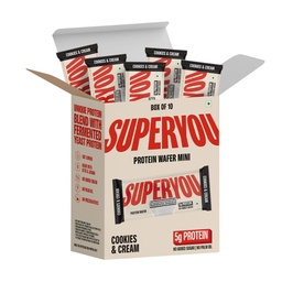 Superyou Cookies & Cream Protein Wafer Mini Bars (Pack Of 10)| 5g Protein | Made with Atta & Jowar | No Added Sugar | Yeast Fermented | Energy Bars | 100% Vegetarian |No Palm Oil | 200g