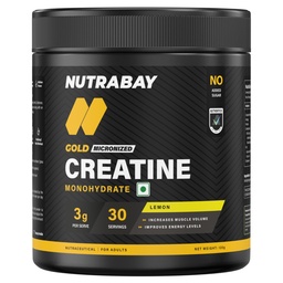 Nutrabay Gold Micronised Creatine Monohydrate Powder 3000 mg Creatine per Serving, NABL Lab Tested – Increases Muscle Mass, Strength & Power – Pre/Post Workout Supplement – 120g, Lemon