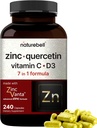NatureBell Zinc Quercetin with Vitamin C & D3, 240 Capsules | Quercetin 1,000mg + Zinc 50mg + Vitamin C 250mg + Vitamin D3 5,000 IU | 4-in-1 Advanced Immune & Lung Support | ZincVanta Formula