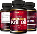 Antarctic Krill Oil Softgels 100% Pure with Omega-3 EPA DHA Astaxanthin 1000mg per Day (2 Softgels). Made in The USA