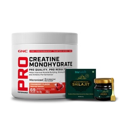 GNC Pro Performance Pure Micronized Creatine Monohydrate with Free Shilajit|250 gm & 10 gm Shilajit|Instantized|Fuels Muscles|Increase Muscle Mass|Rapid Absorption|Cranberry,powder,2 count,69 Servings
