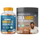Naturaltein Creatine Monohydrate Unflavoured 250g (83 Servings) + Omega 3 Fish Oil 1250mg Triple Strength 60 Softgels | Muscle Strength, Power, Recovery & Heart Health Combo