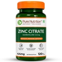 Pure Nutrition Zinc Citrate 44mg | Zinc Supplements For Men & Women | Zinc Tablets For Skin Glow, Hair Strength, Muscle Recovery & Immune Support - 120 Tablets