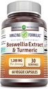 Amazing Formulas Boswellia Extract & Turmeric Supplement | 1200 Mg Per Serving | 60 Veggie Capsules | Non-GMO | Gluten Free | Made in USA |