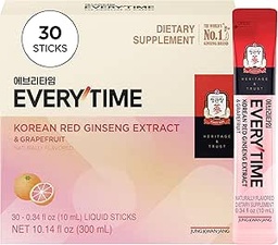 JUNG KWAN JANG Everytime Korean Red Ginseng Extract Stick 1,000mg & Grapefruit - Vegan Ginseng Root Energy Drink Liquid Stick Supplements - Builds Stamina & Immunity, No Caffeine (30 Sticks)