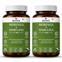 Moringa Spirulina Capsules | Moringa Supplement & Spirulina Supplement | Plant-Based Green Superfood | Gluten Free | 60 Veg Capsules x 2