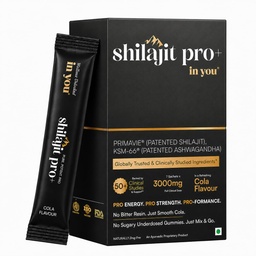 Shilajit Pro+™ in you | Patented Himalayan Shilajit PrimaVie® & Clinically Proven KSM-66® Ashwagandha Nutrition | Pro Energy, Pro Strength, Pro Focus & Pro Vitality | Full Clinical Dose | Cola Flavour