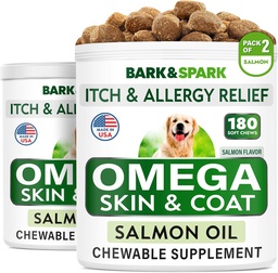 BARK&SPARK Omega 3 for Dogs - 360 Fish Oil Treats for Dog Shedding, Skin Allergy, Itch Relief, Hot Spots Treatment - Joint Health - Skin and Coat Supplement - EPA & DHA Fatty Acids - Salmon Oil