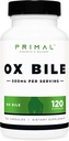 Primal Ox Bile (120 Capsules, 500 MG per Serving) - Gluten-Free, Non-GMO, Third-Party Tested