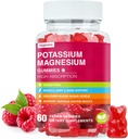 Potassium Magnesium Gummies - High Absorption Magnesium Glycinate & Potassium Citrate Plus Coenzyme Q10, DHA, D3, Mineral & Calcium for Zzz, Leg Cramps & Muscle - 60 Raspberry Gummies