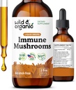 Wild & Organic Immune Mushrooms Tincture - 8-in-1 Mushroom Complex with Chaga, Turkey Tail, Lion's Mane, Reishi Extract - Immune Support Drops - Vegan, Sugar & Alcohol-Free Liquid Supplement - 2 fl oz