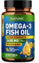 Built by Nature Omega 3 Fish Oil Soft Gels - 2400 mg Fish Oil, 1440 mg Omega 3, 864 mg EPA, 576 mg DHA - Extra Strength Brain & Heart Health Support Supplement - 60 Softgels