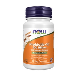 NOW Foods Supplements, Probiotic-10™, 100 Billion, with 10 Probiotic Strains,Dairy, Soy and Gluten Free, Strain Verified, 30 Veg Capsules