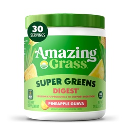 Amazing Grass Super Greens Powder Digest, Organic Greens Blend Smoothie Mix, Digestion Support, Spirulina, Chlorella, Probiotic Drink Mix, Pineapple Guava, 30 Servings, 7.4 Ounce (Packaging May Vary)