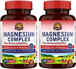 Vitalitown Magnesium Complex 2 Packs, 240 Capsules, NSF Certified Magnesium Glycinate, Malate, Taurate & Citrate, Chelated Forms, High Absorption, Bone, Heart, Sleep & Digestion