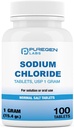 Puregen Labs Sodium Chloride Tablets 1 gm (1000 mg), USP | (15.4gr.) | 100 Count | Normal Salt Tablets | Made in USA | Electrolytes Replenisher Hydration Drink