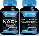 Magnesium Glycinate Capsules - 750mg - Magnesium Supplement High Absorption Supplement │ NAD Supplement, 1500mg - Liposomal NAD+ Supplement with Resveratrol