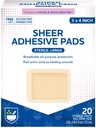 Rite Aid Sheer Adhesive Bandages with Sterile Non Stick Pad, 3" x 4" - 20 Count | Wound Care/First Aid Supplies | Bandage Wrap | Medical Tape for Skin Bandages