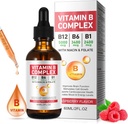 Vitamin B Complex Liquid, Vegan Vitamin B12 Liquid Drops | B12 Methylcobalamin | B1 Thiamine | B6 Pyridoxine | Folic | Niacin - B Complex Liquid Drops, Support Energy, Brain & Heart, 40 Servings