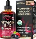 USDA Organic Vitamin B12 Sublingual Drops - 5000 mcg Liquid Vegan Methylcobalamin for Women & Men - Energy Boost, Focus & Mood, Brain Health Support - Maximize Absorption - 4 Month Supply, 4 fl oz