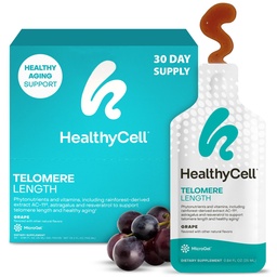 HealthyCell Telomere Length Supplement - Anti-Aging Telomere Lengthening Supplements with Phytonutrients & Vitamins for Cellular Health - AC-11, Astragalus & Resveratrol - 30 Gel Packs, Grape Flavored