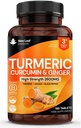 Turmeric Tablets with Black Pepper & Ginger - Curcumin - 180 Turmeric and Black Pepper Tablets (3 Month) High Strength Active Turmeric Supplements Not Capsules, by New Leaf