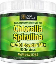 Premium Chlorella Spirulina Powder | 85 SERVINGS | Non-GMO | Sunlight Grown | Deep Green Color | Cracked Cell Wall | Alkalyzing | High Protein | Vegan Capsules | Good Natured