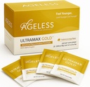 Ageless UltraMAX Gold - HGH Anti-Aging Supplement for Women & Men - Rejuvenates Skin, Restores Youthful Appearance, Boosts Energy & Sleep, Effervescent Powder - Valencia Orange Flavor - 22 Packets