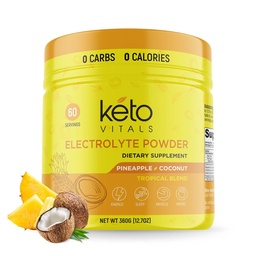 Keto Vitals Electrolytes Powder - Sugar Free Keto Electrolytes Powder with Potassium, Magnesium, Sodium, & Calcium - No Sugar Electrolyte Drink Mix & Hydration Powder, 60 Servings, Pineapple Coconut