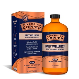 Sovereign Copper Bio-Active Copper Hydrosol, 32 fl oz (946 mL) | 99.999% Ultra Pure Copper I & II Hydrosol Supplement for Collagen, Joints, Bones, Strong Hair, Skin & Nail Support, 10 ppm