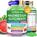 60 Day Supply Magnesium Glycinate 400mg Gummies with Ashwagandha, L-Theanine, CoQ10, Vitamin D3 & B6, Sugar Free Magnesium Gummies for Adults & Kids, Stress Relief, Sleep & Calm, Vegan, Gluten Free