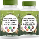 Oregano Oil, Garlic Extract, Olive Leaf, Black Seed Oil, Astragalus-Immune Support & Digestive Health Supplement for Women and Men- 120 Count